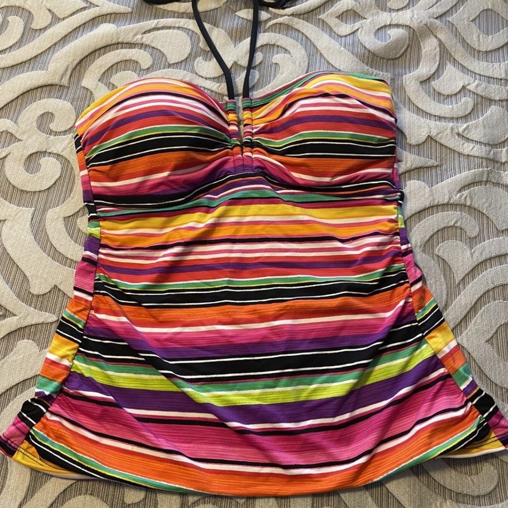 EUC Womens Ralph Lauren 2 piece Swimsuit Tankini Size 8 Multi-Colored Stripes - Picture 2 of 7